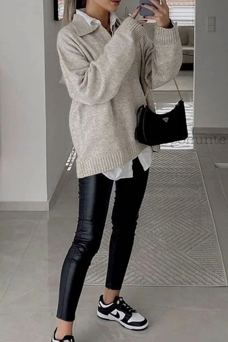 oversized sweater and leather pants