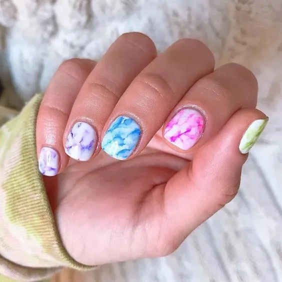 Rainbow Marble Nails