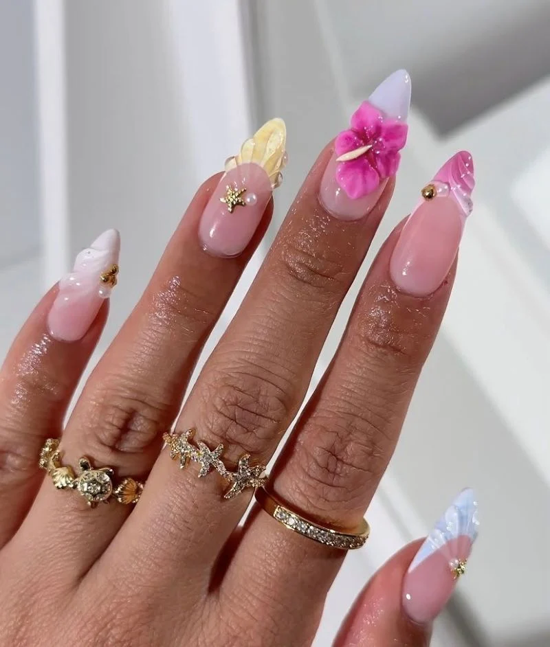 3D Floral Stiletto Nails