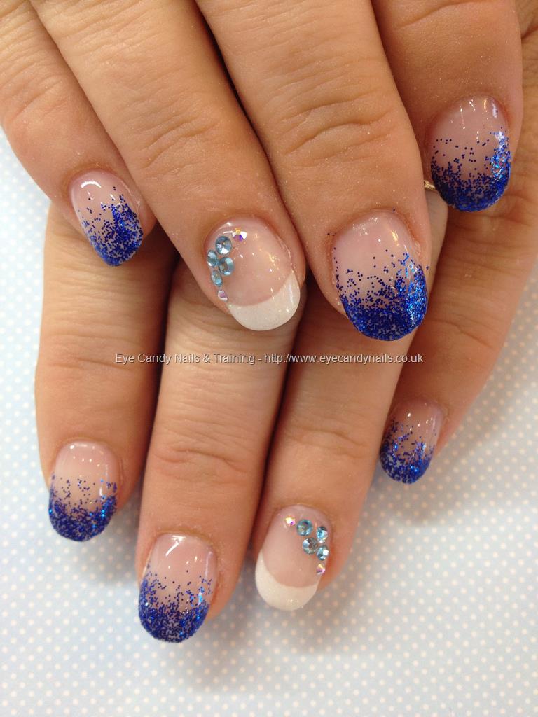 Blue Glitter Tips with a White Base