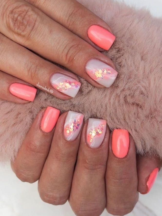 Coral Marble Nails