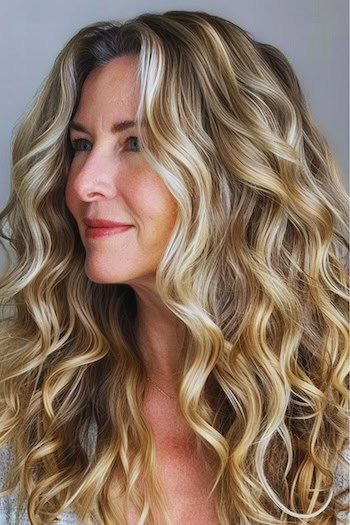Long Curls with Volume at the Crown