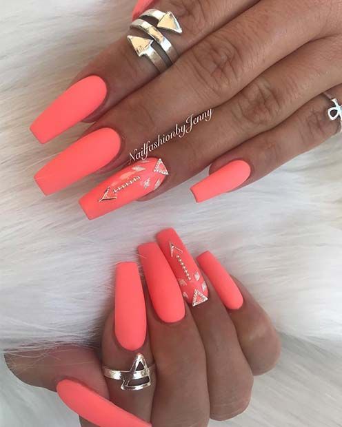 Neon Coral Nails