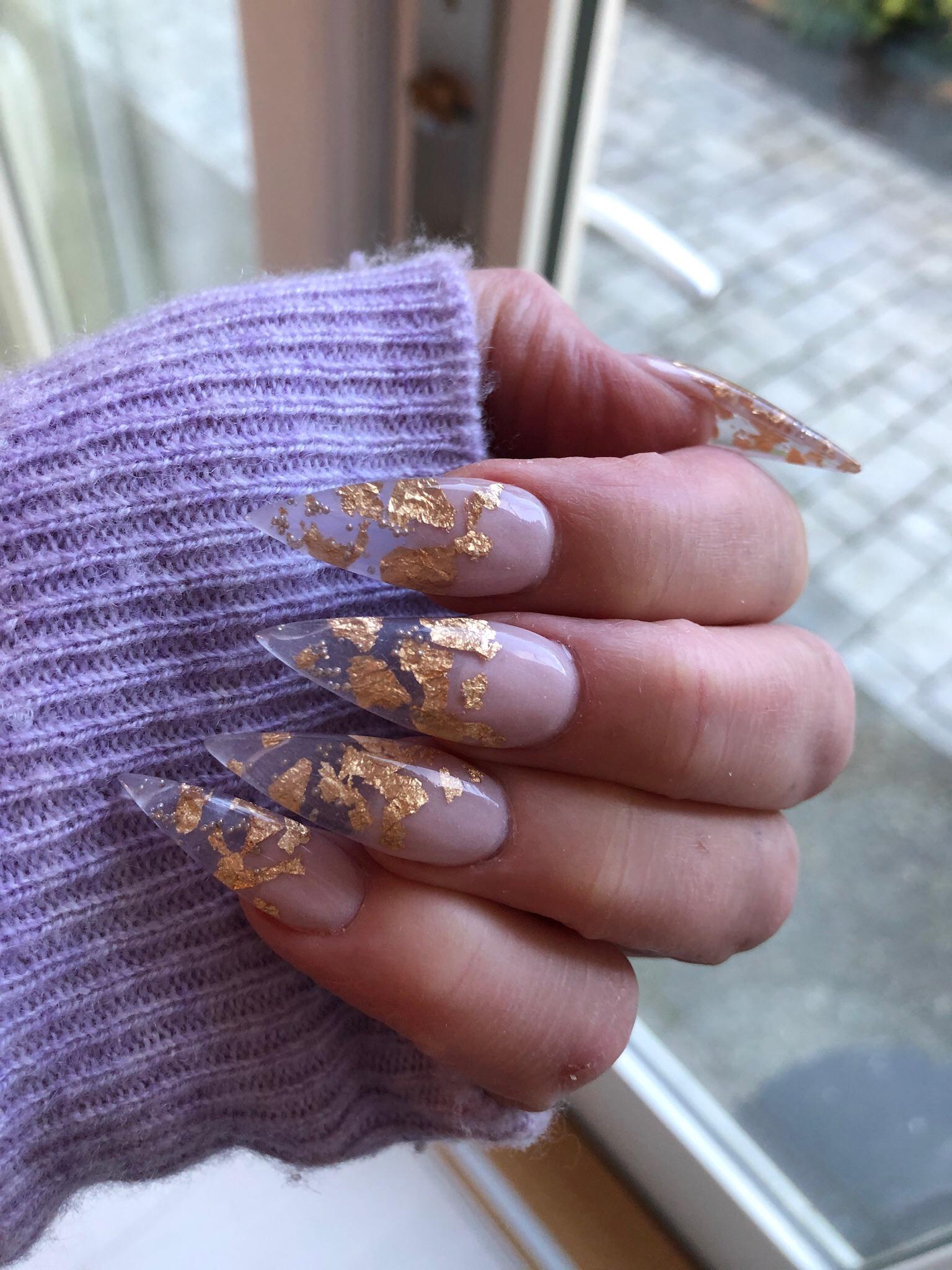 Stiletto Nails with Gold Foil