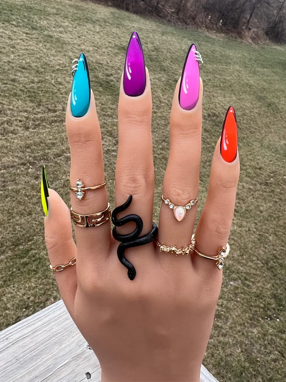 neon stiletto nails