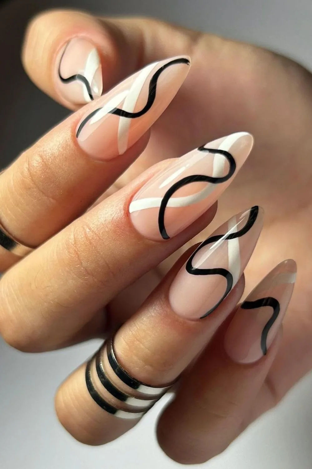 Swirly Abstract Almond Nail Art