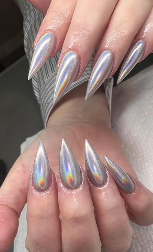 chrome steletto nails