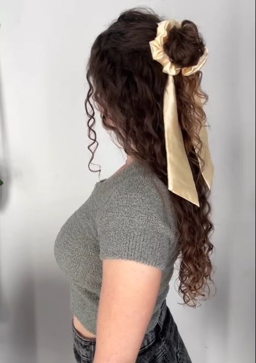 curly Half-Up Half-Down with Scrunchie
