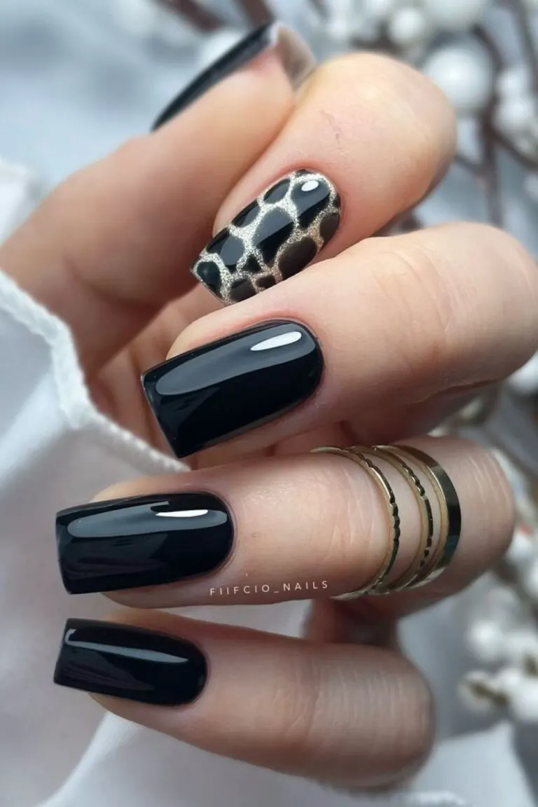 Black with Animal Prints nails
