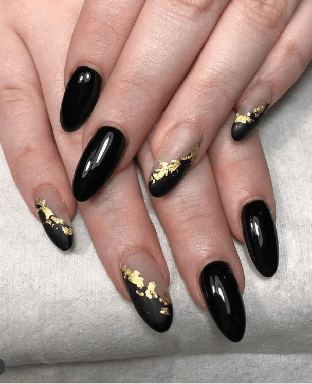 Black with Gold Foil nails