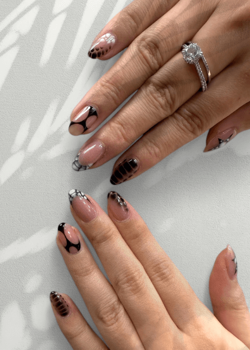 Black with Studs or Gems nails