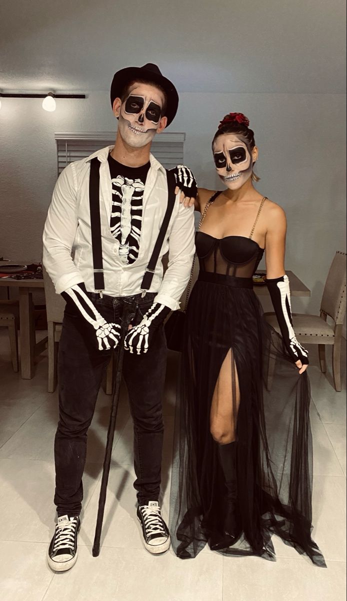 sexy skelton pair couple halloween costume