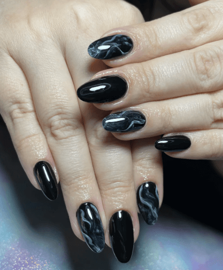 Black Marble Effect nails