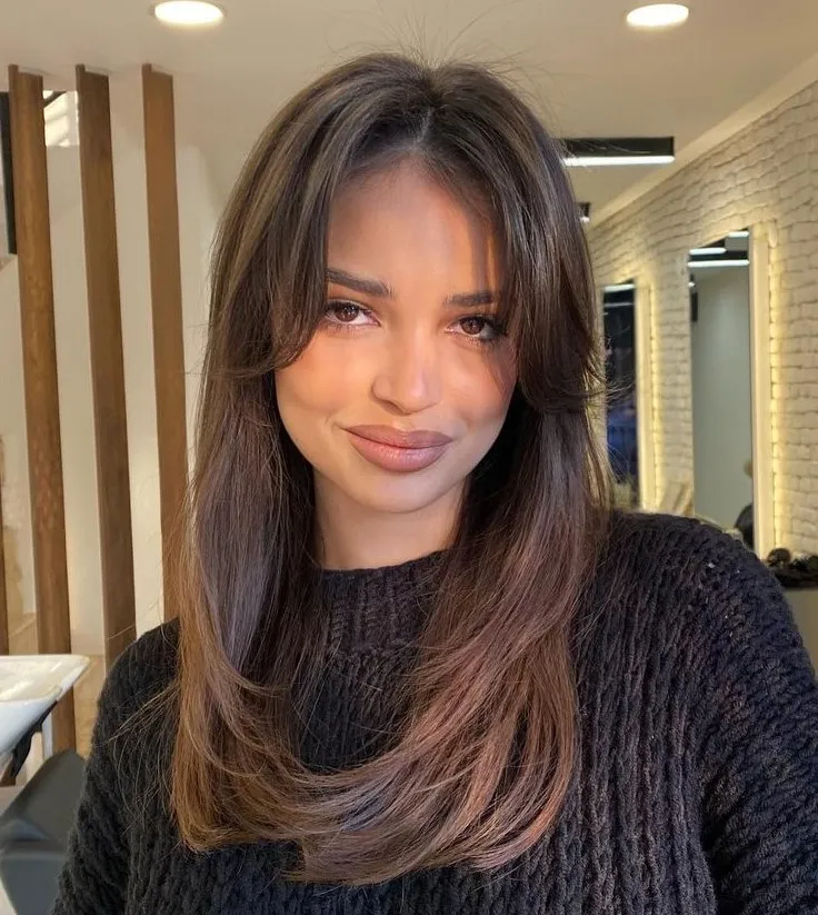 Center-Parted Curtain Bangs with Sleek Straight Hair