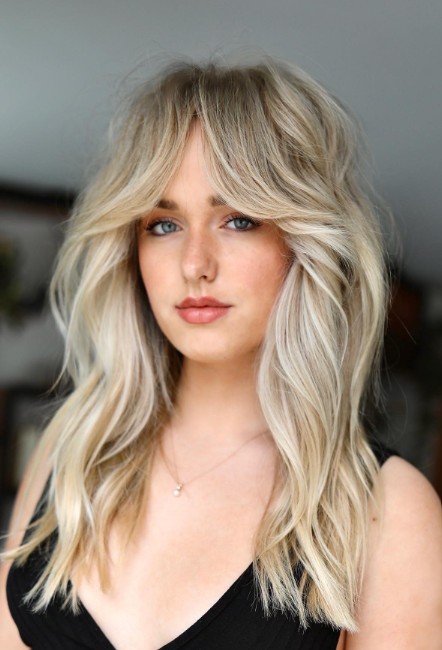 Curtain Bangs with Platinum Blonde Hair