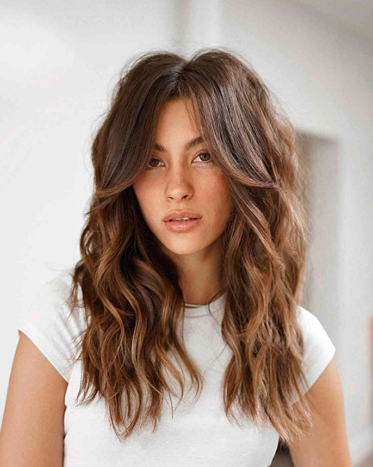 Shaggy Curtain Bangs with Tousled Long Hair