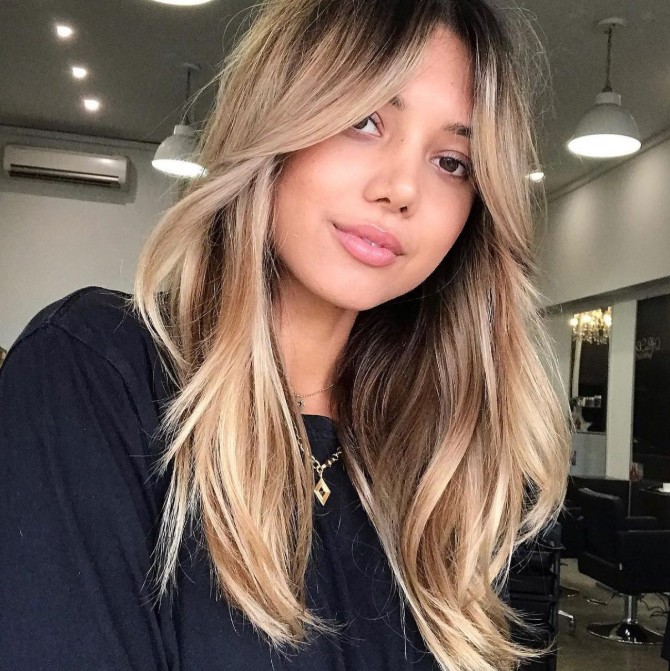 Curtain Bang Brunette Balayage