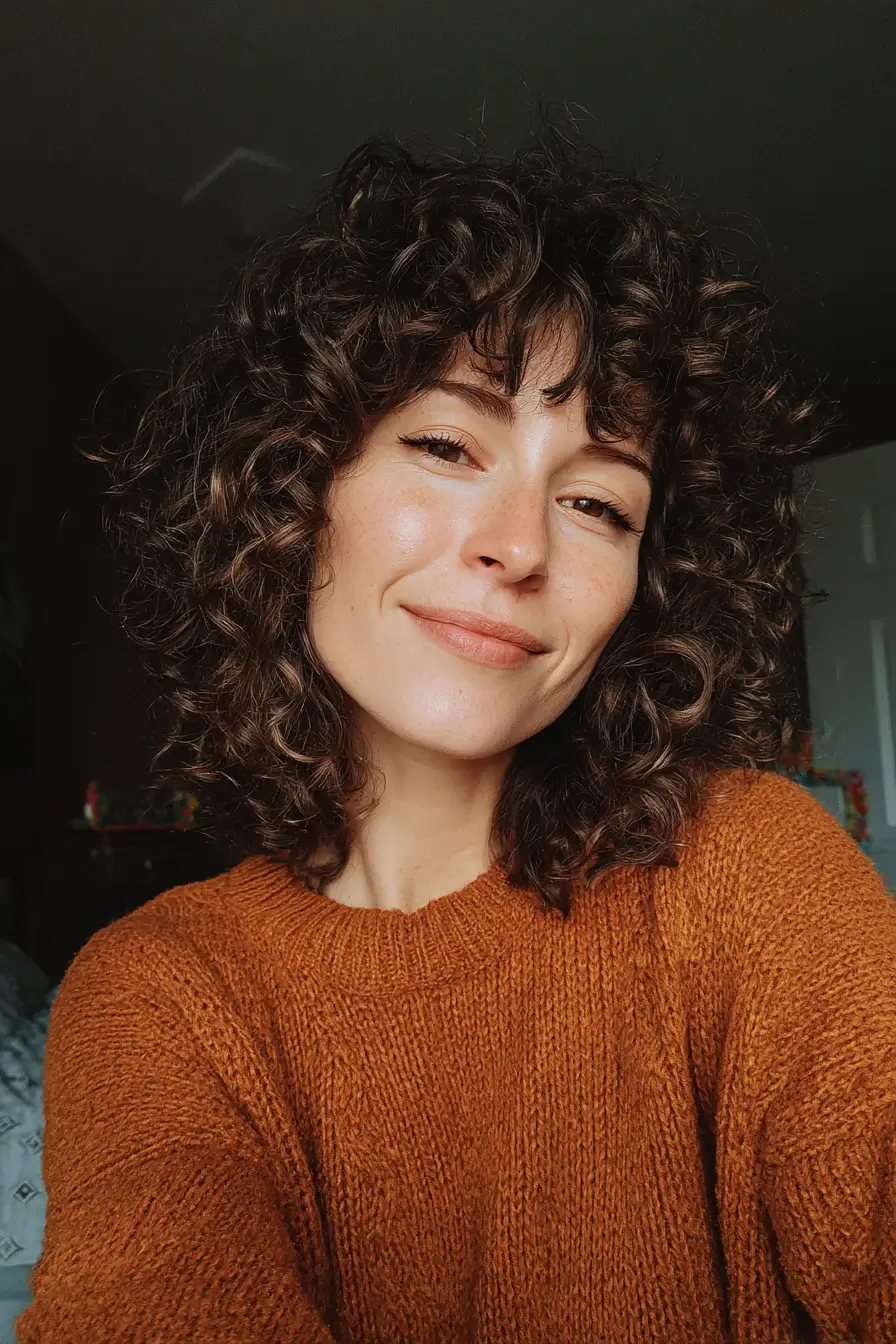 Short Curly Layers with Bangs