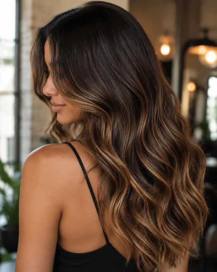 Caramel balayage on brunette hair