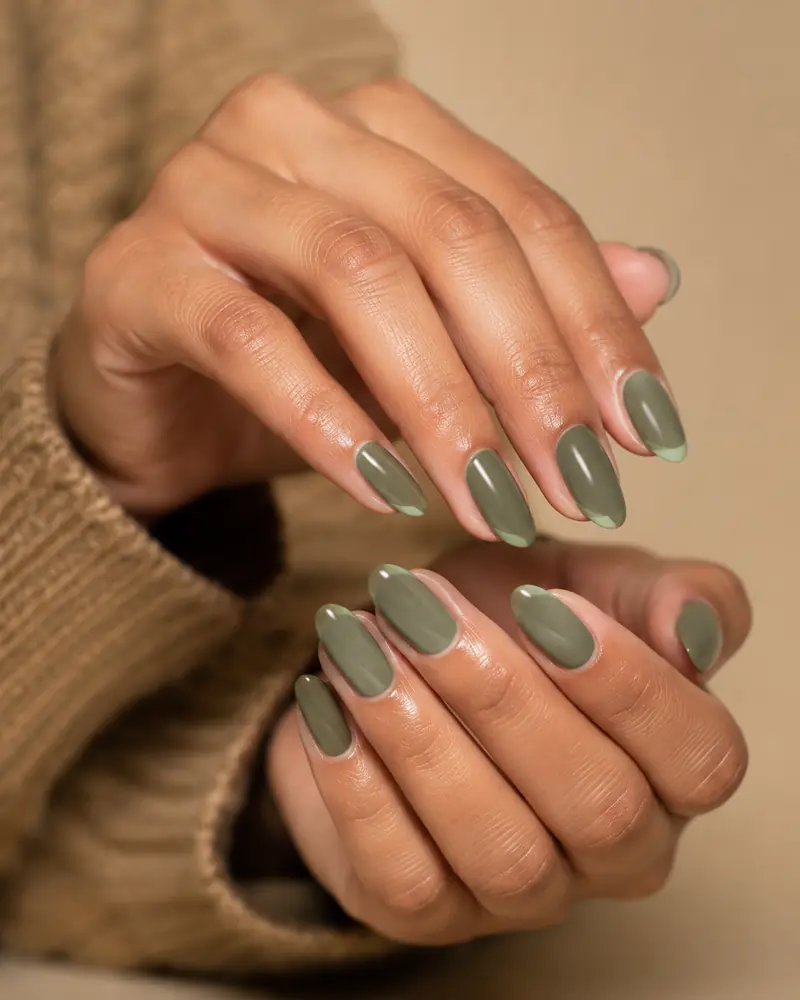 Olive green fall nails