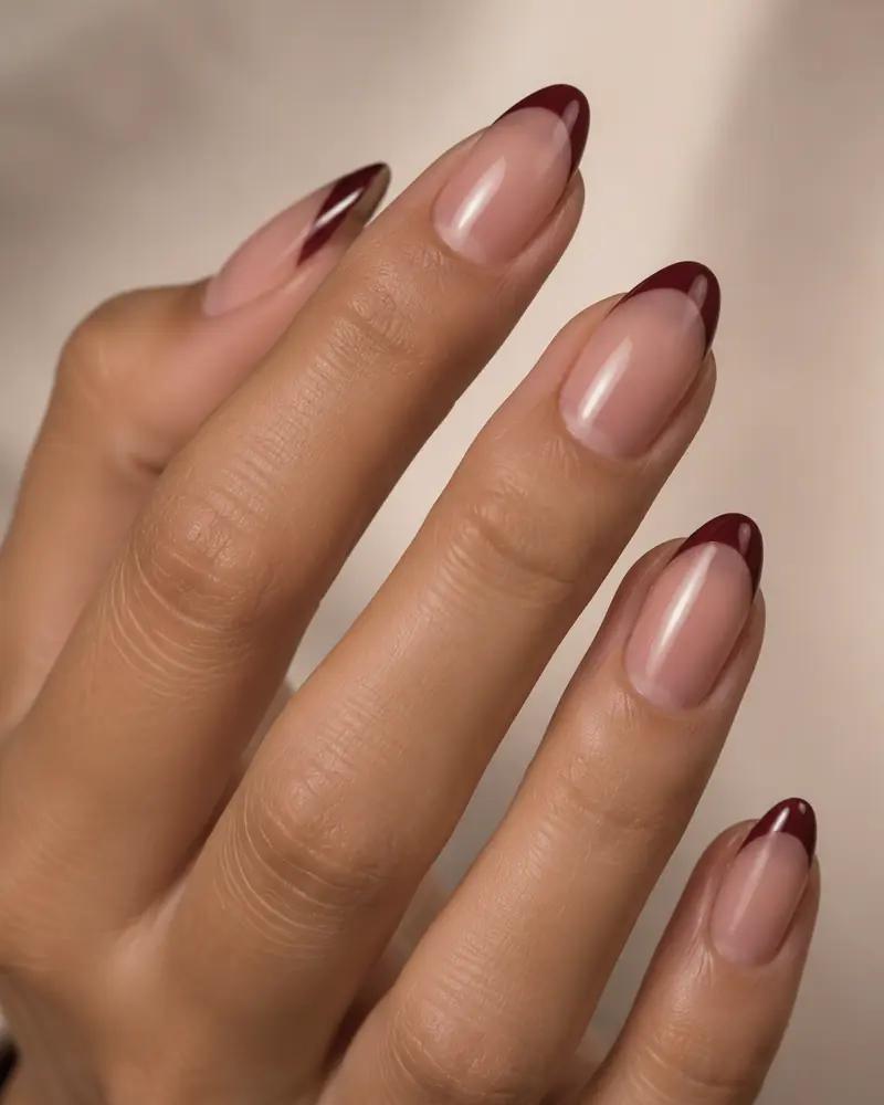 Burgundy French tip fall nails
