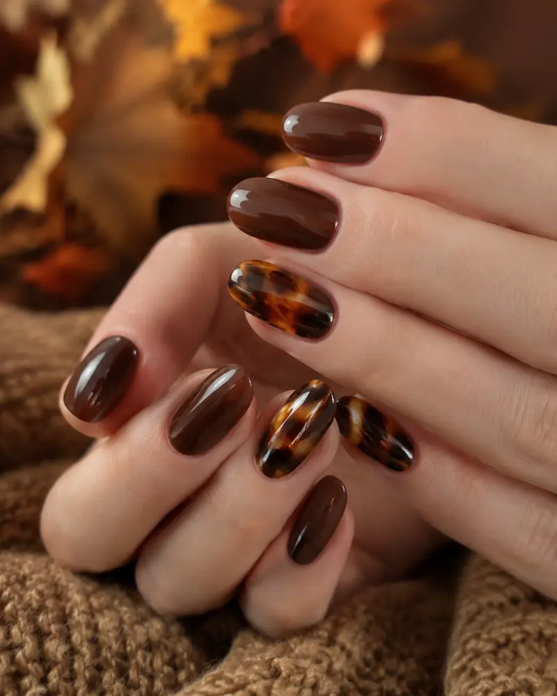 Tortoiseshell accent fall nails