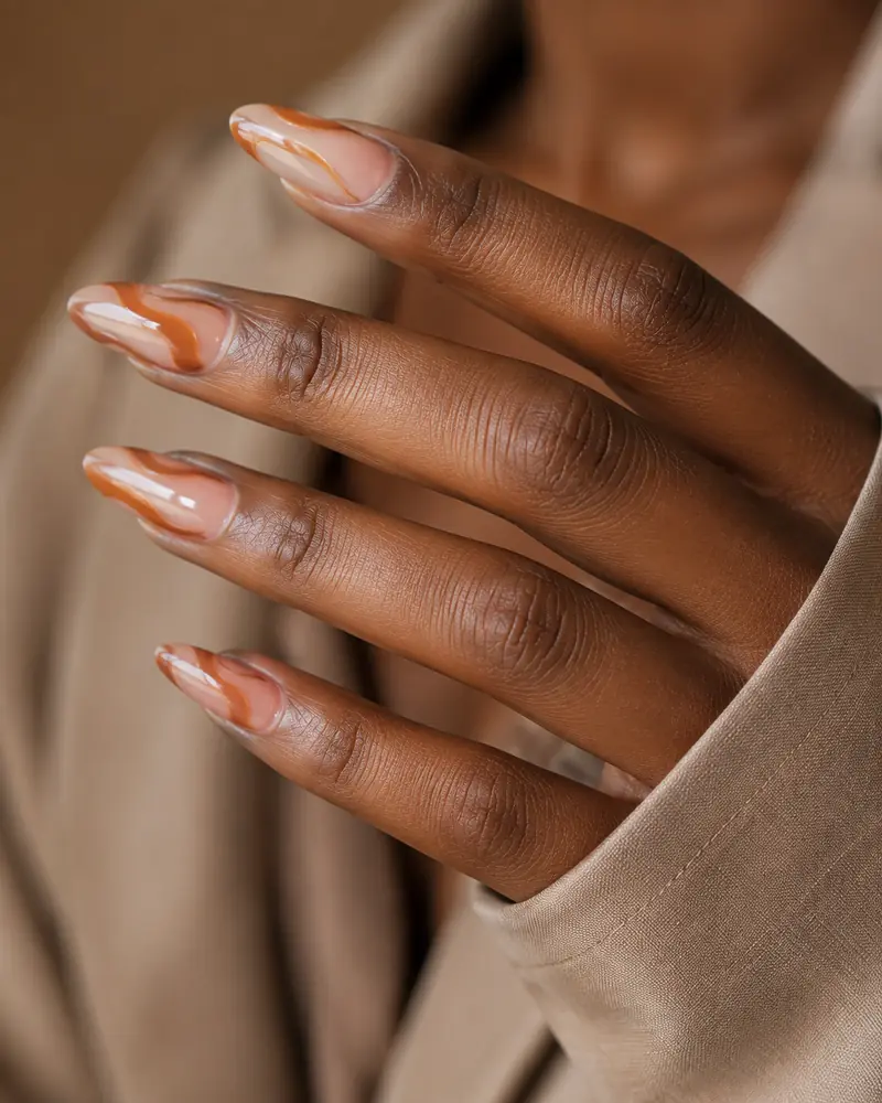 Caramel swirl fall nails