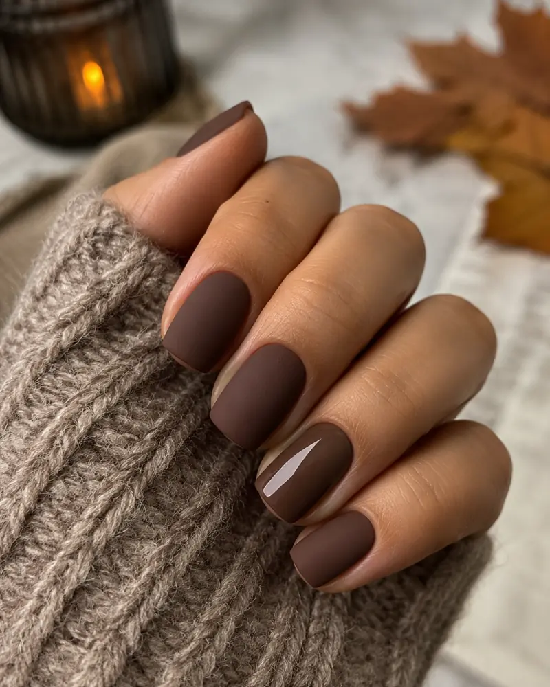 Matte mocha fall nails