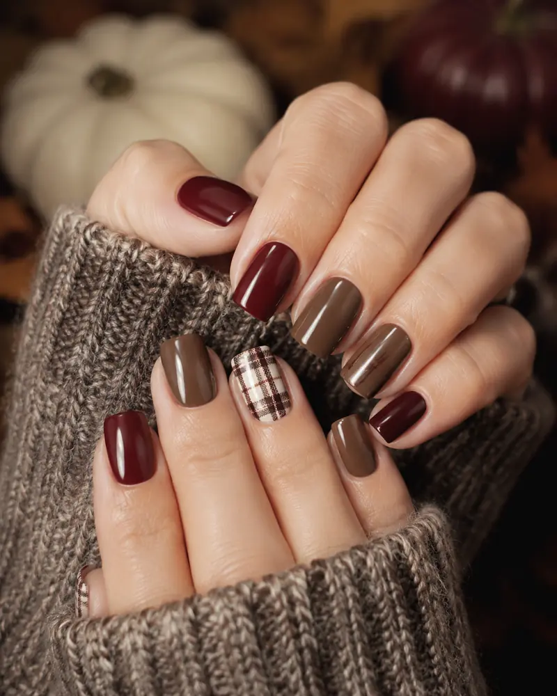 Plaid fall nails