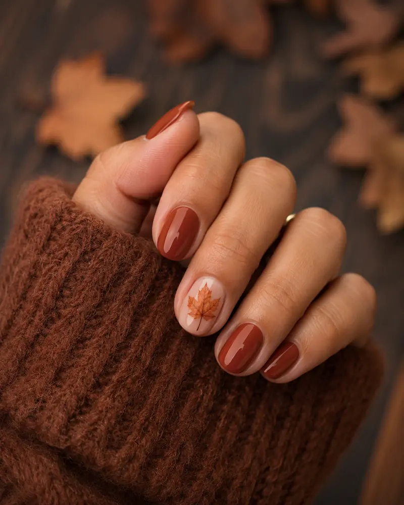 Maple leaf accent fall nails
