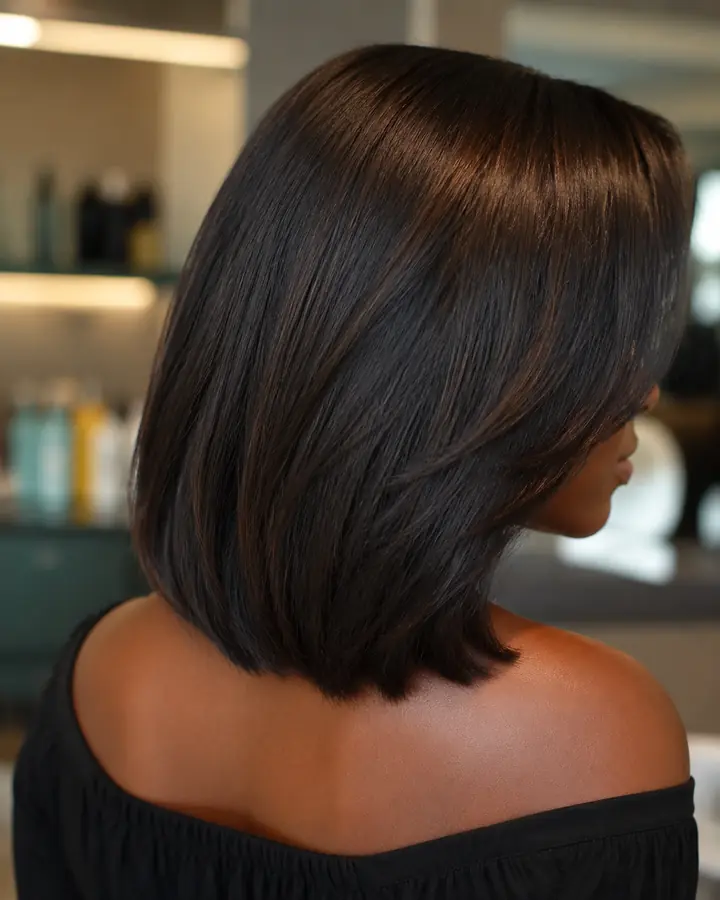 Glossy black-brown hair color