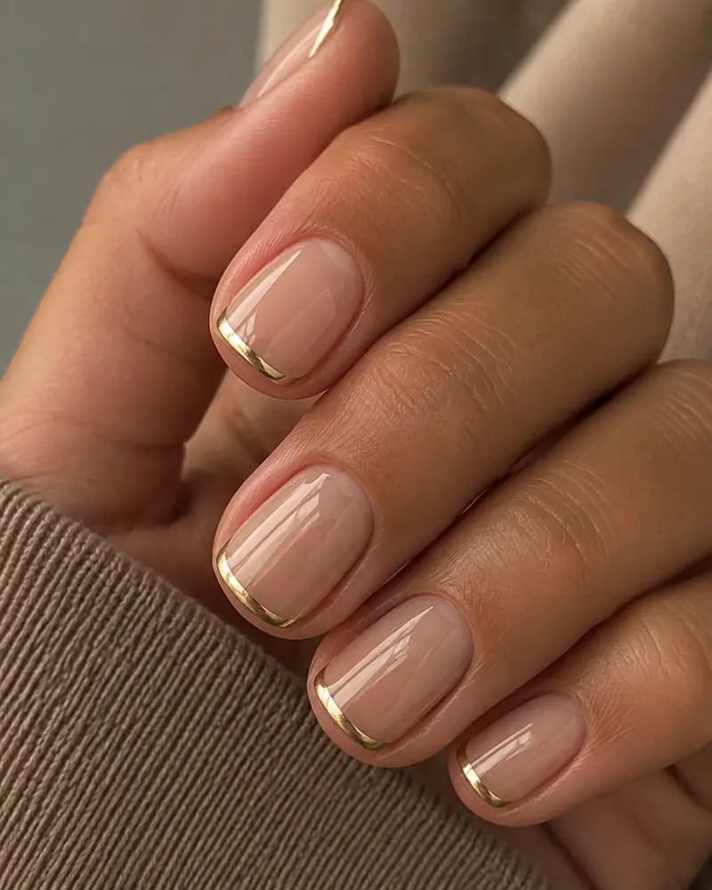Gold micro-French fall nails