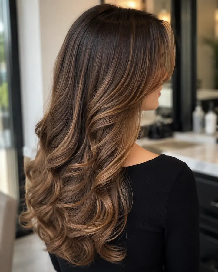 Golden brown babylights on brunette hair