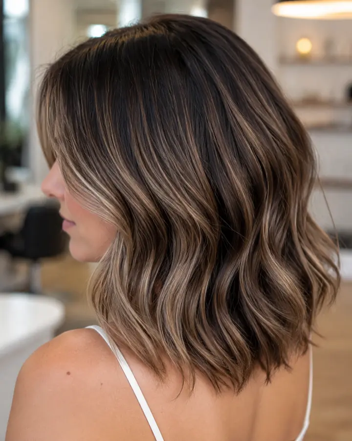 Latte highlights on brunette hair