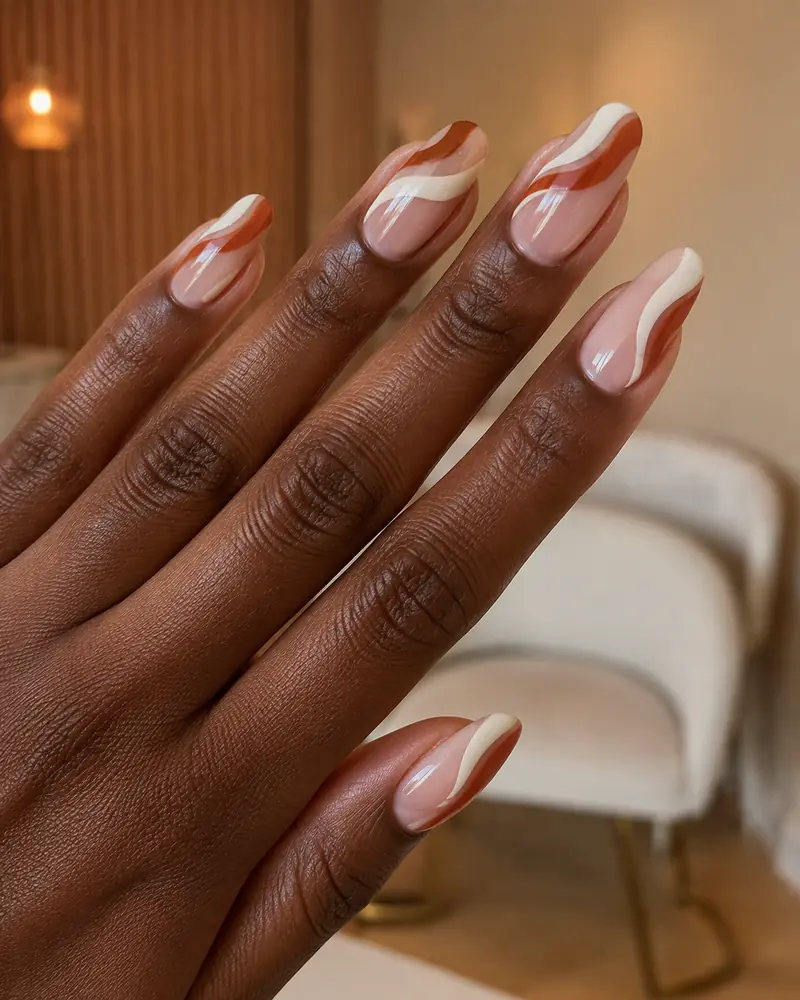 Rust and cream wave fall nails