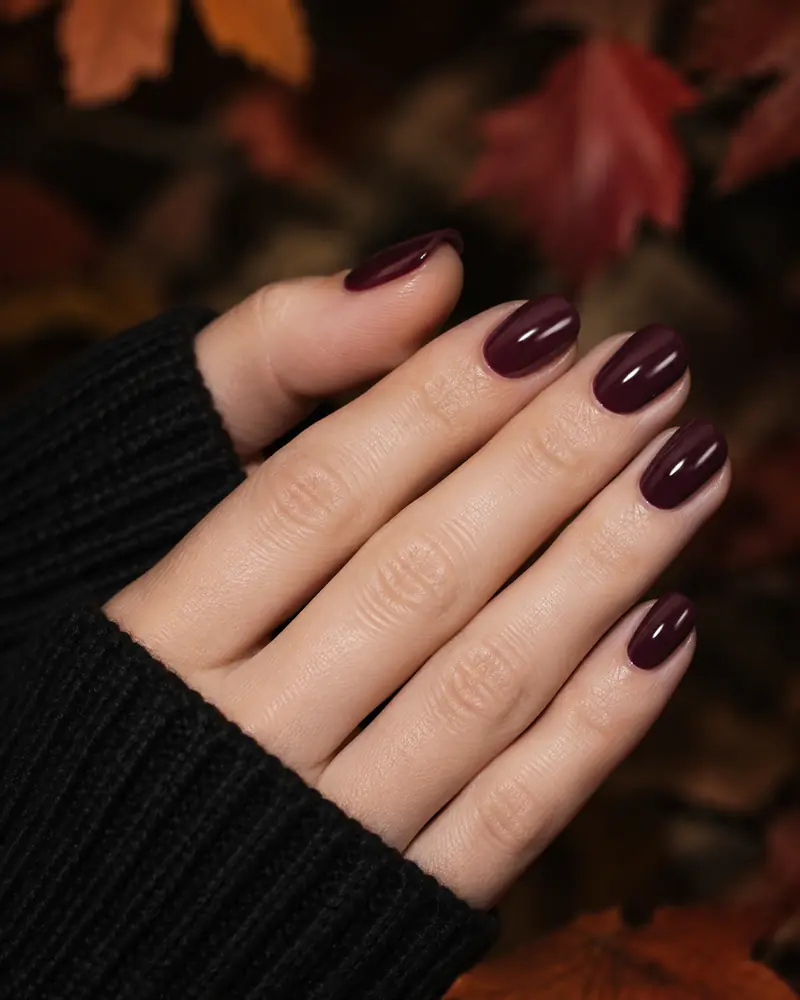 Deep plum fall nails