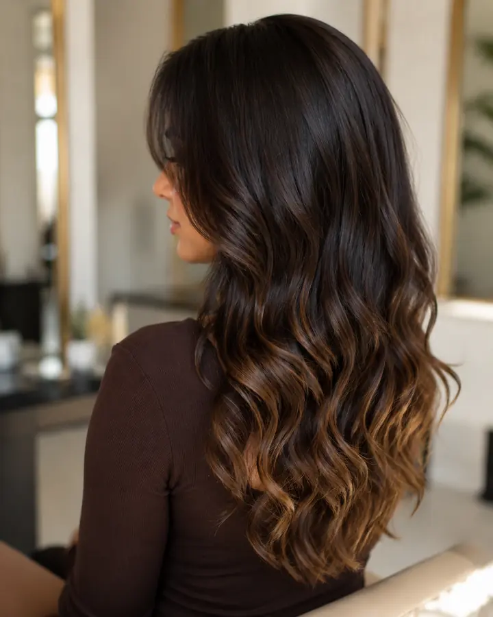 Espresso brunette hair with caramel tips