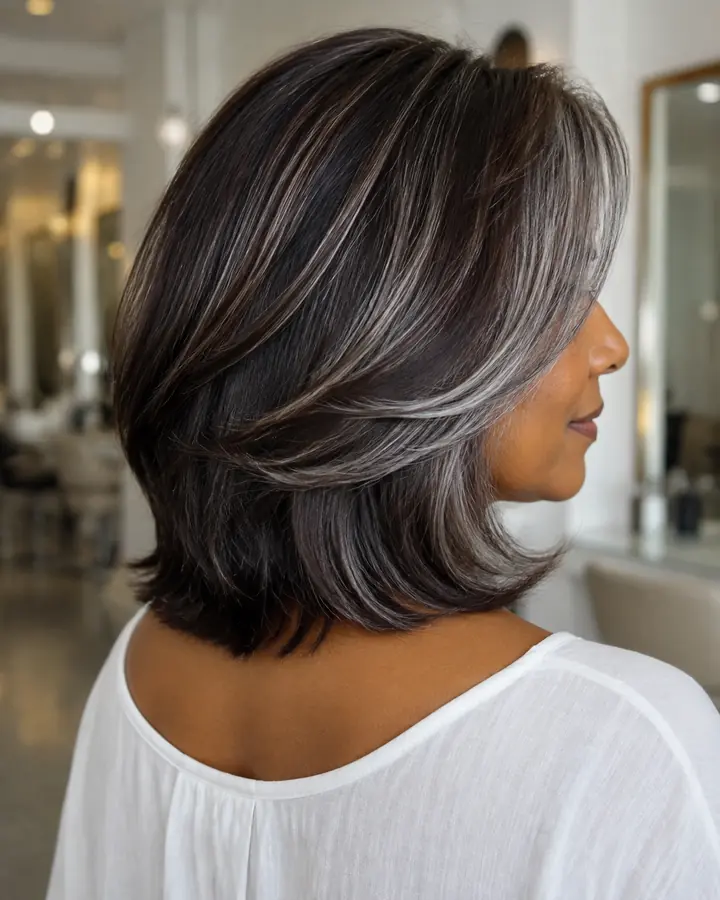 Natural gray-blended brunette hair
