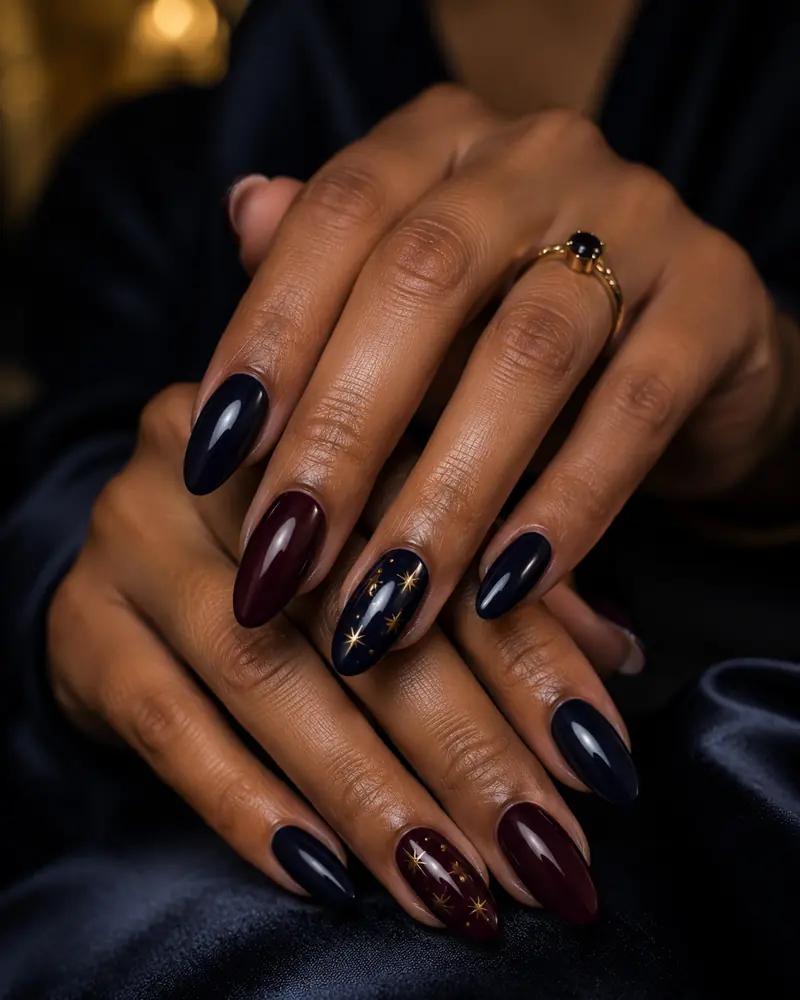 Gold star detail fall nails