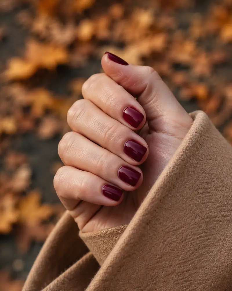 Short red wine fall nails